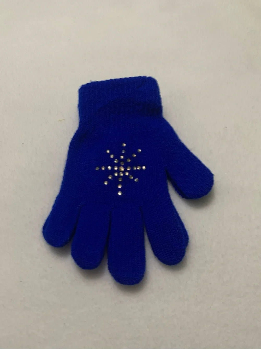 Kids Royal Blue Knit Gloves with Rhinestone.